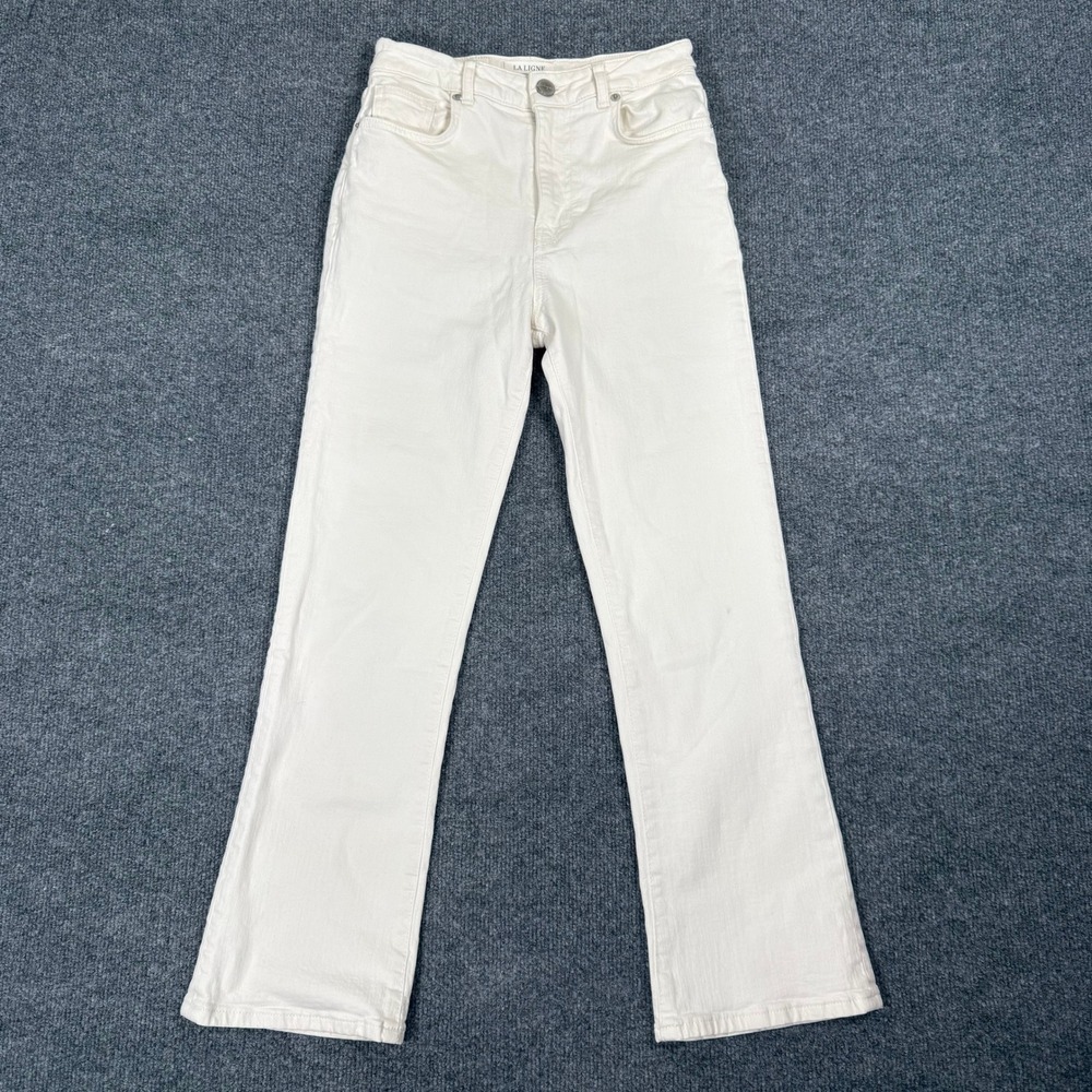 La Ligne Off White High Rise Straight Leg Jeans Size 25 Cream Denim Pants
